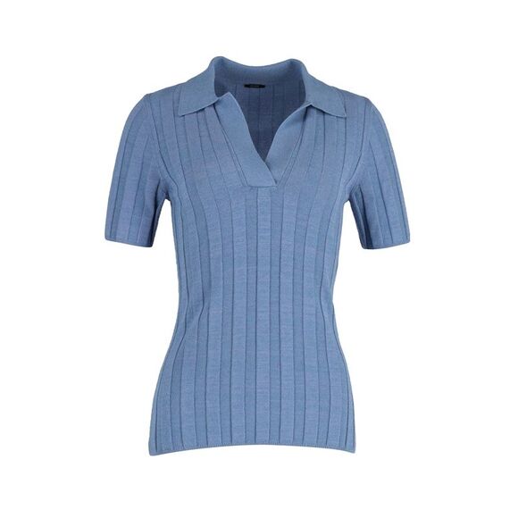 Joseph Ribbed-Knit Polo Sweater in Blue Polyamide